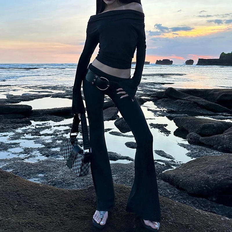 Basic Slim Fit Hooded Crop Top Elastic Long Sleeve Women Black Casual T-shirt Casual Swinging Collar Hoodies Pullover