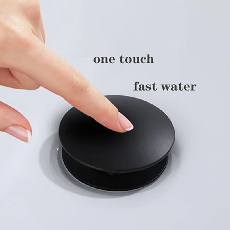 Black Basin Sink Drainer Corrosion Resistant Easy To Clean Pop Up Button Round Hole Bathroom Hotel Drainer