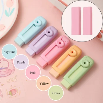 【1 Eraser+2 Refills】 Creative Push-pull Design Eraser Set Student School Office Stationery Supplies 1