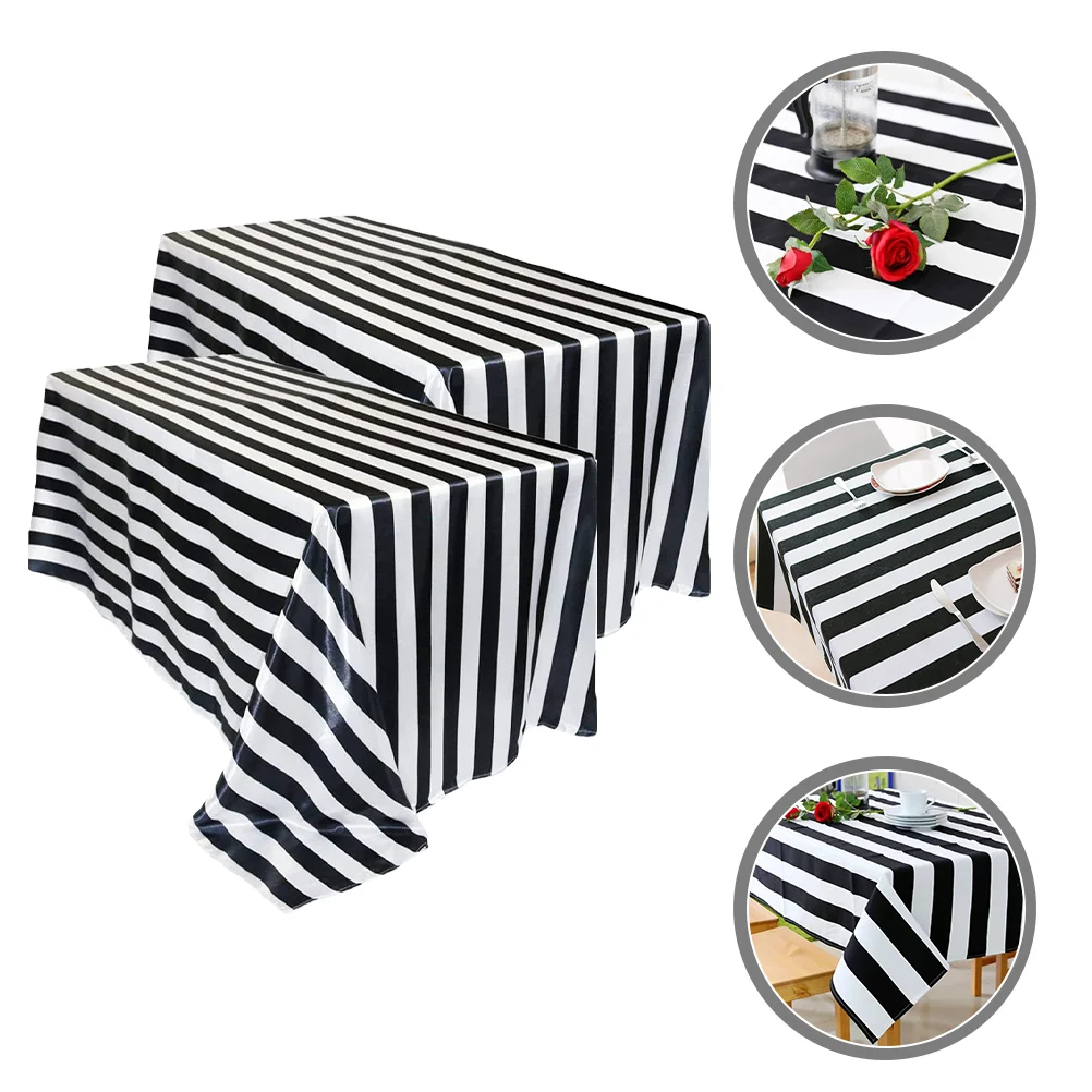 

2 Pcs Striped Tablecloth Decorative Christmas Decorations Rectangle Plastic Tablecloths Party Mats Stain Resistant Covers