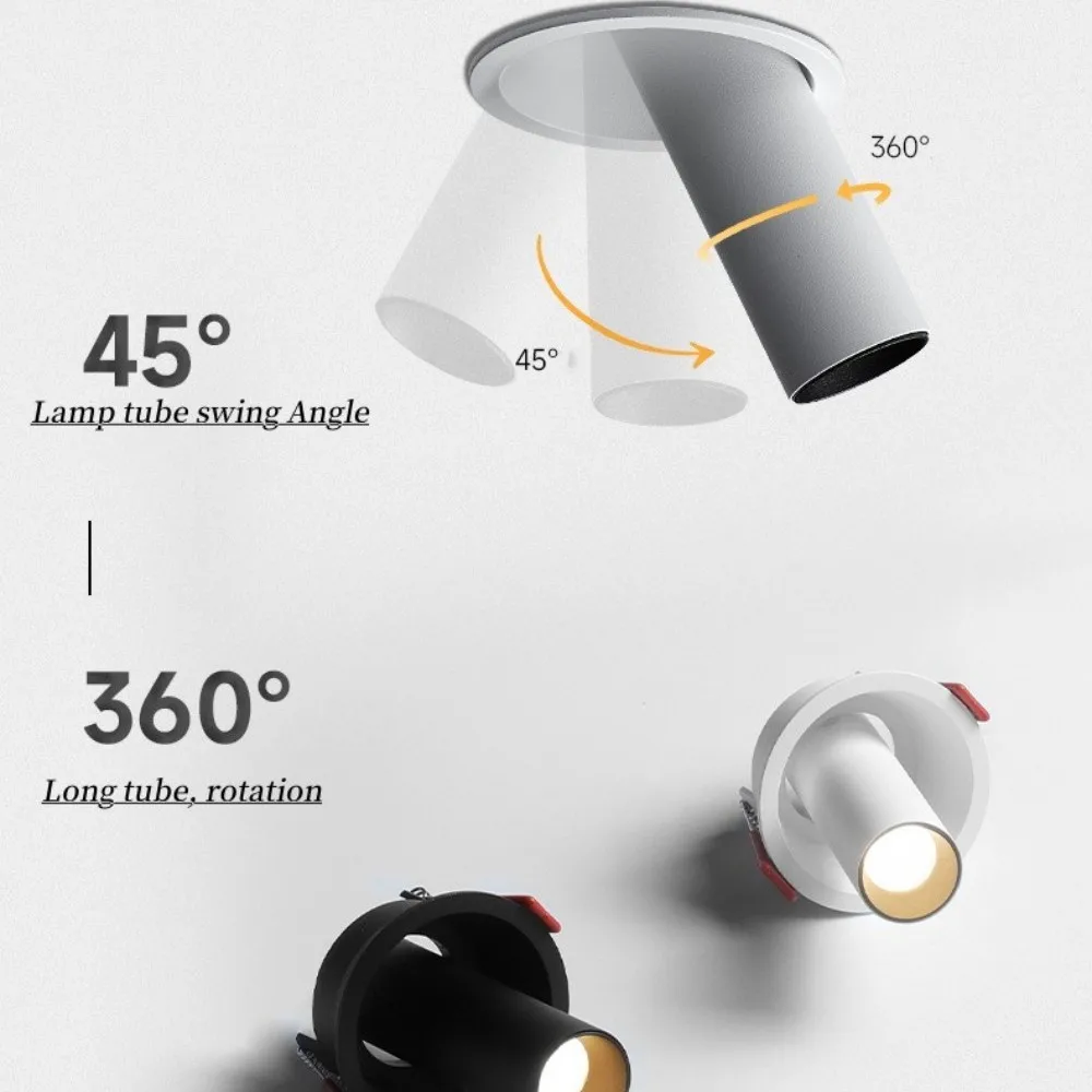 LED Long Downlight COB Spotlight Recessed Anti-glare Dimmable 5W7W10W12W 15W18W 20W24W 360&deg; Rotation AC85-265V Interior lighting