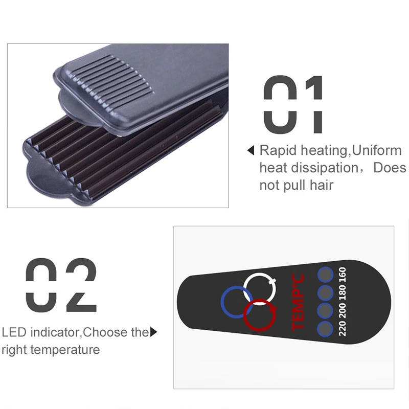 Professional Fluffy Hair Curler Corrugated Plate Wave Iron Flat Iron Fast Curling with Temperature Control Waving Styling Tool hair curler