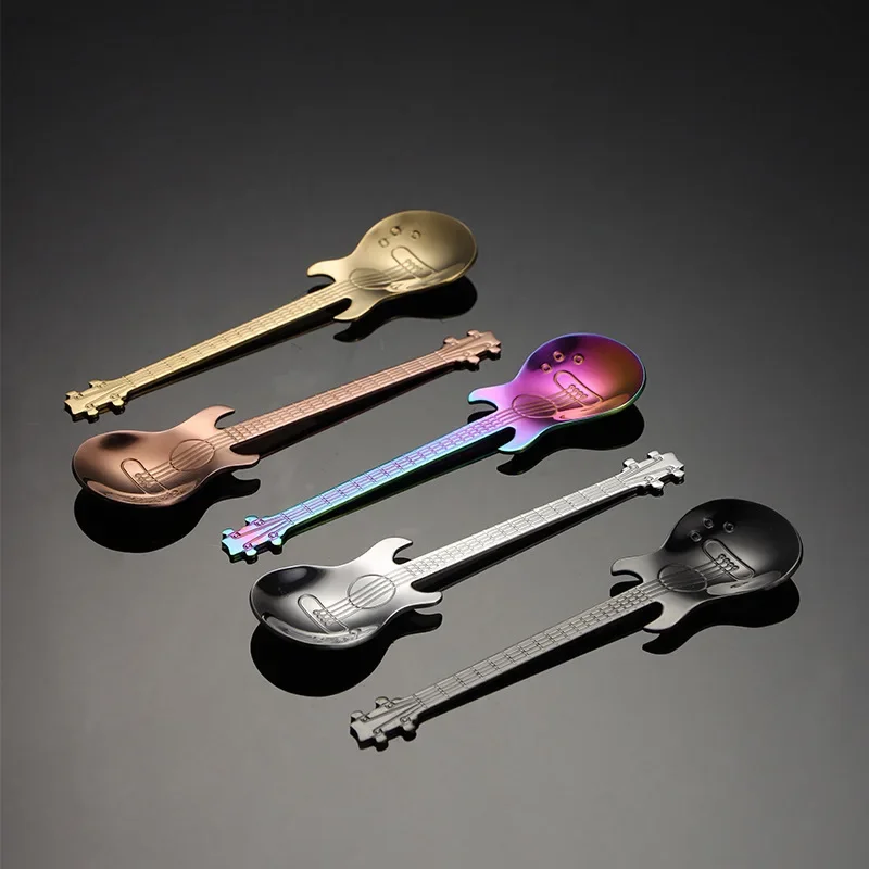 Stainless Steel Guitar Shaped Coffee Spoons Teaspoon Stirring Spoon Dessert Tools for Coffee Tea Kitchen Accessories 1/5Pcs stainless steel spoon