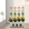 3 Layers Flower Display Stand Movable Modern Metal Plant Shelf with 12Pcs Flower Buckets & Wheels for Home Garden Patio Balcony 4