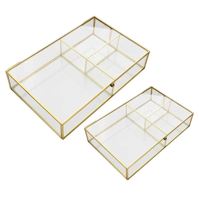 

Прозрачная стеклянная шкатулка для ювелирных изделий, органайзер для ювелирных изделий, настольный контейнер, органайзер для макияжа, пыленепроницаемый контейнер для хранения