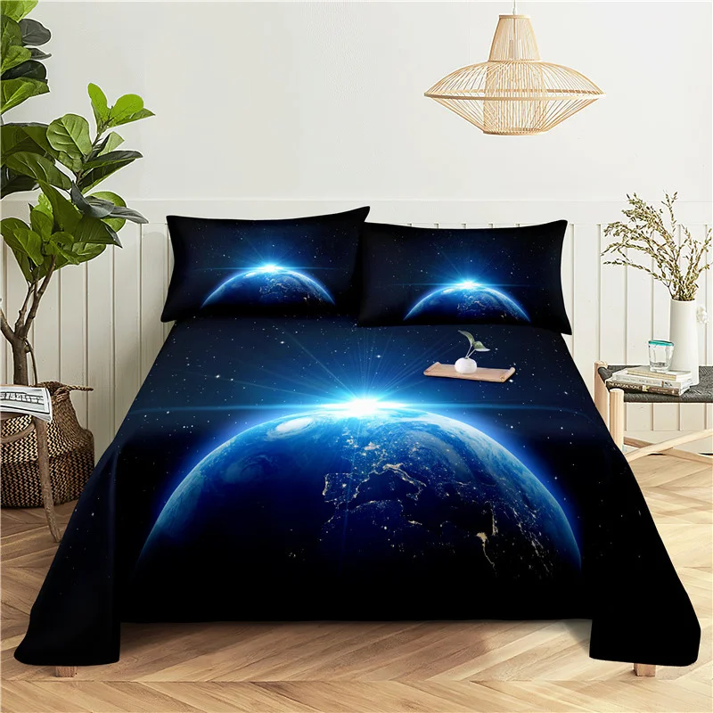 Cosmic Planets Bed Sheet Set Soft Polyester Bed Flat Sheet With Pillowcase Romantic Universe Galaxy Print Bed Sheet Home Textile 6