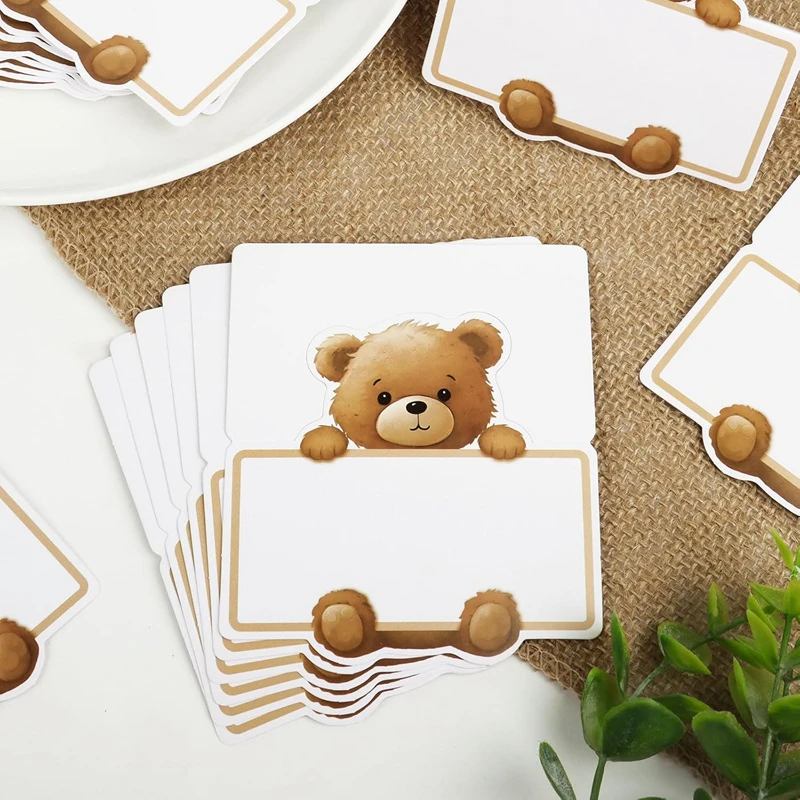 20/50Pcs Brown Bear Name Place Card Paper Seating Number Invitation Card Wedding Kid Birthday Party Baby Shower Table Decoration