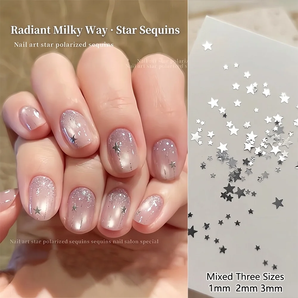 1 Box 3D-Silberstern-Nagelkunst-Pailletten, gemischte Größen, 1–3 mm, Starlight-Nägel, Glitzerflocken, glitzerndes Pentagramm, Maniküre, Pailletten-Dekor – Detail 7