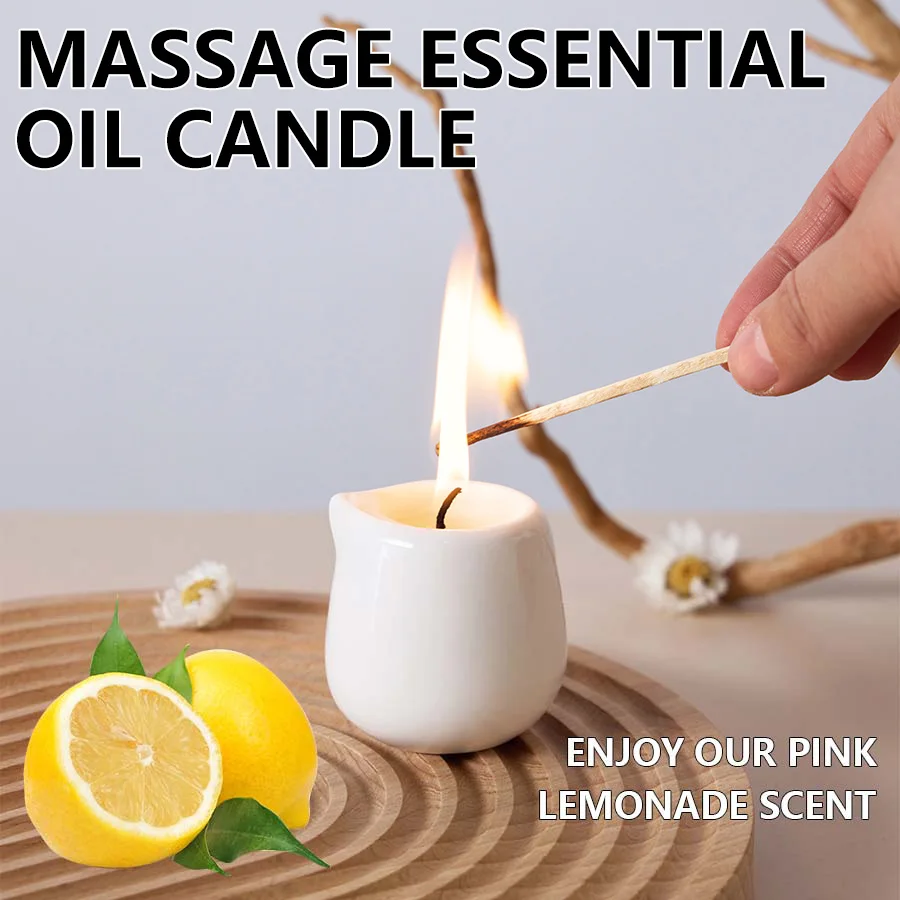 sensual low heat Massage Oil Candle Hydrating Body Care Coconut wax home decor Valentines Christmas gift lemon 1.69 oz