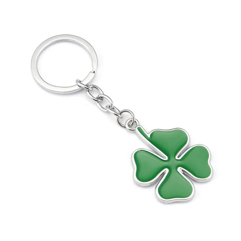 Metal Green Four Leaf Clover Car Keychain Keyring - Lucky Pendant Car Accessory
