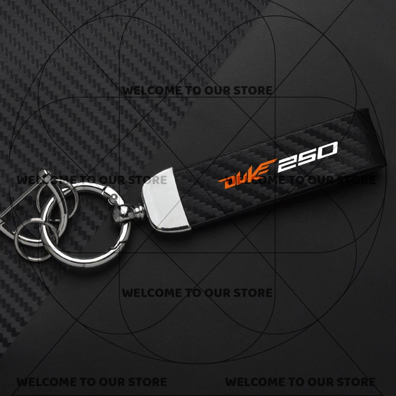 Duke Motorcycle Carbon Fiber Leather Keychain with Zinc Alloy Emblem