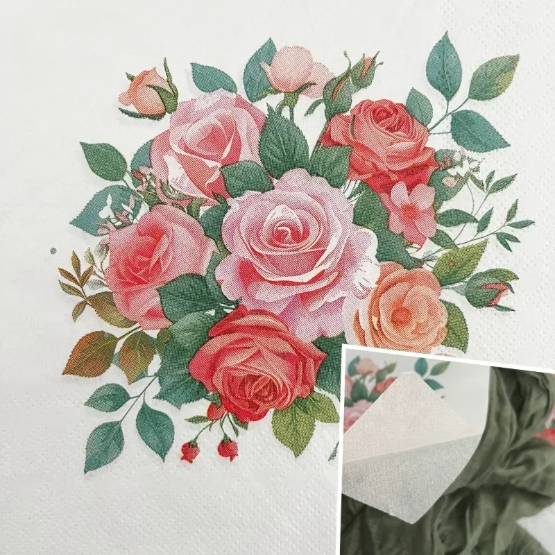 10/20pcs 33cm 2-Ply Rose Bouquet Napkins Wedding Hotel Printed Handkerchiefs Valentine's Day Confessions Decorative Napkins