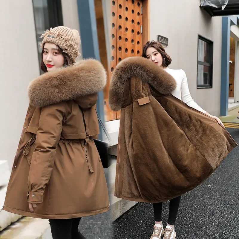 

Women Parka Fashion Long Coat Wool Liner Hooded Parkas 2023New Winter Jacket Slim with Fur Collar Warm Snow Wear Padded Clothes