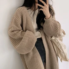 

New Japanese Retro Loose Outer Wear Long Sweater Women's Coat Lazy Style Lantern Sleeve Knitted Cardigan Women Autumn And Winter