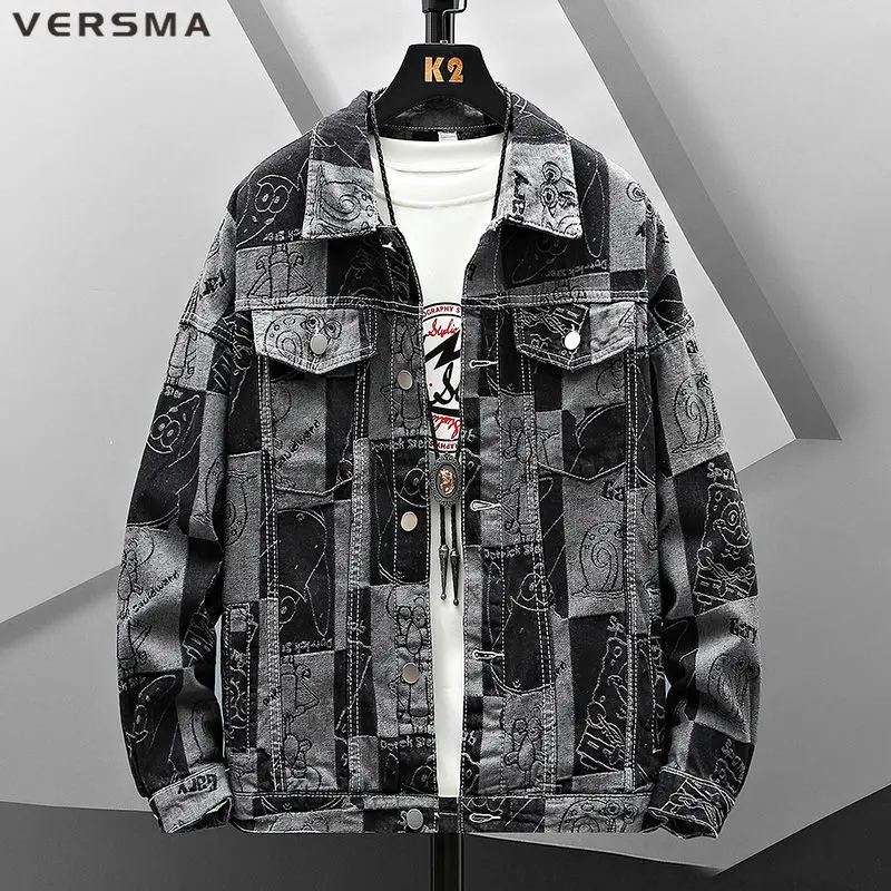 VERSMA Korean Motorcycle Butterfly Print Mens Denim Jacket Men Spring  Vintage Bomber Cowboy Jeans Jackets Coats Men Dropshipping