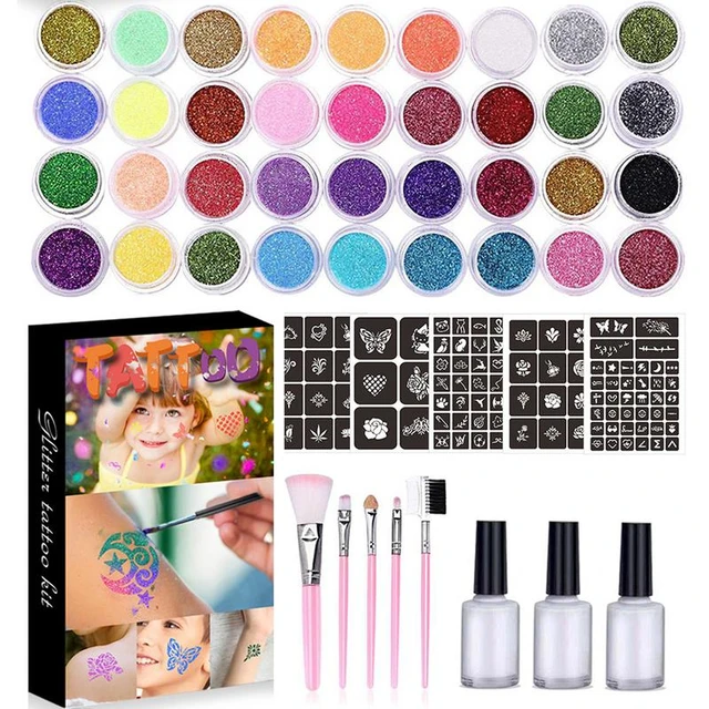 Kit de tatuagem temporária glitter para meninas, conjunto de