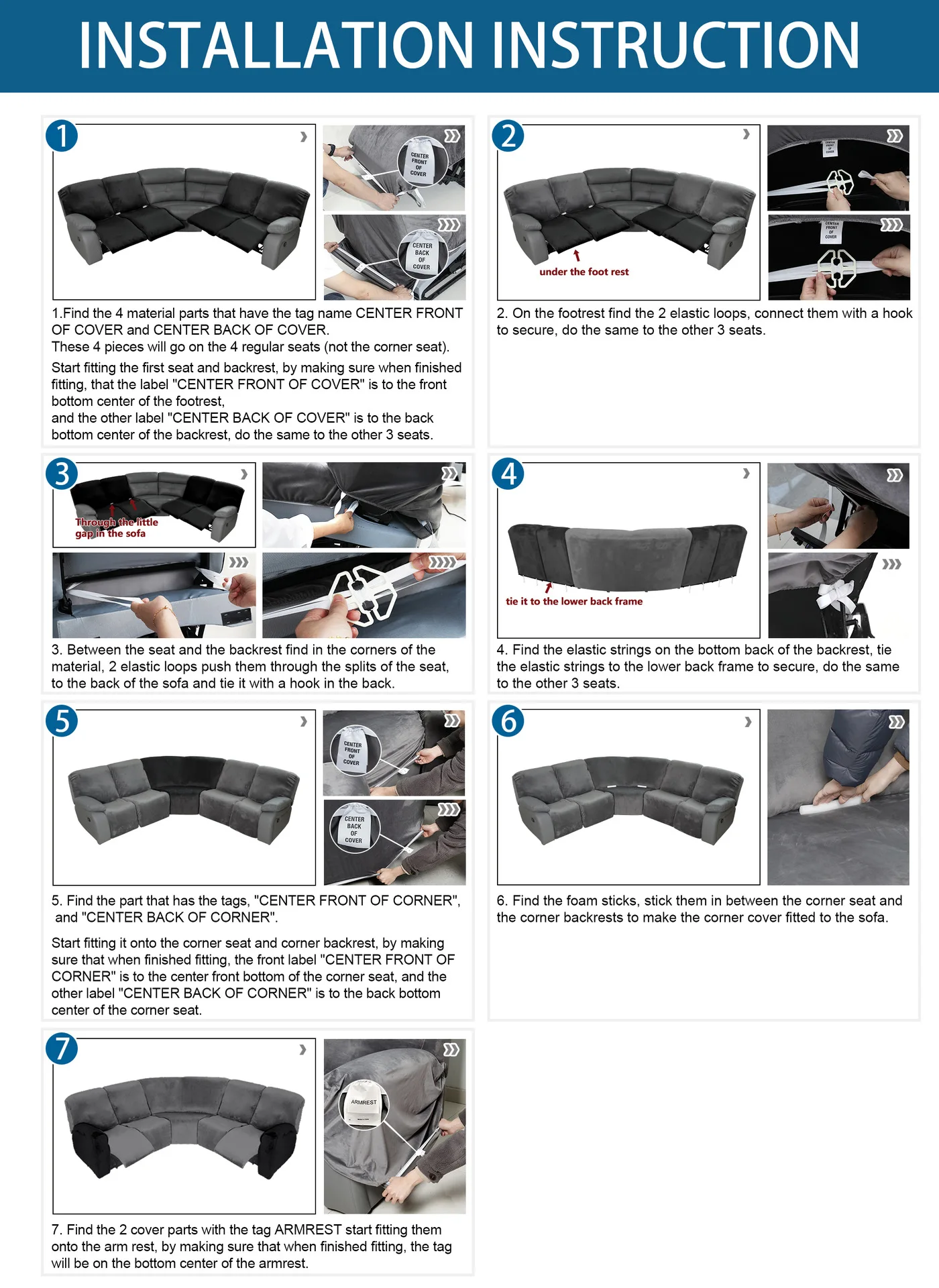 Guide installation housse canapé d'angle 5 Places