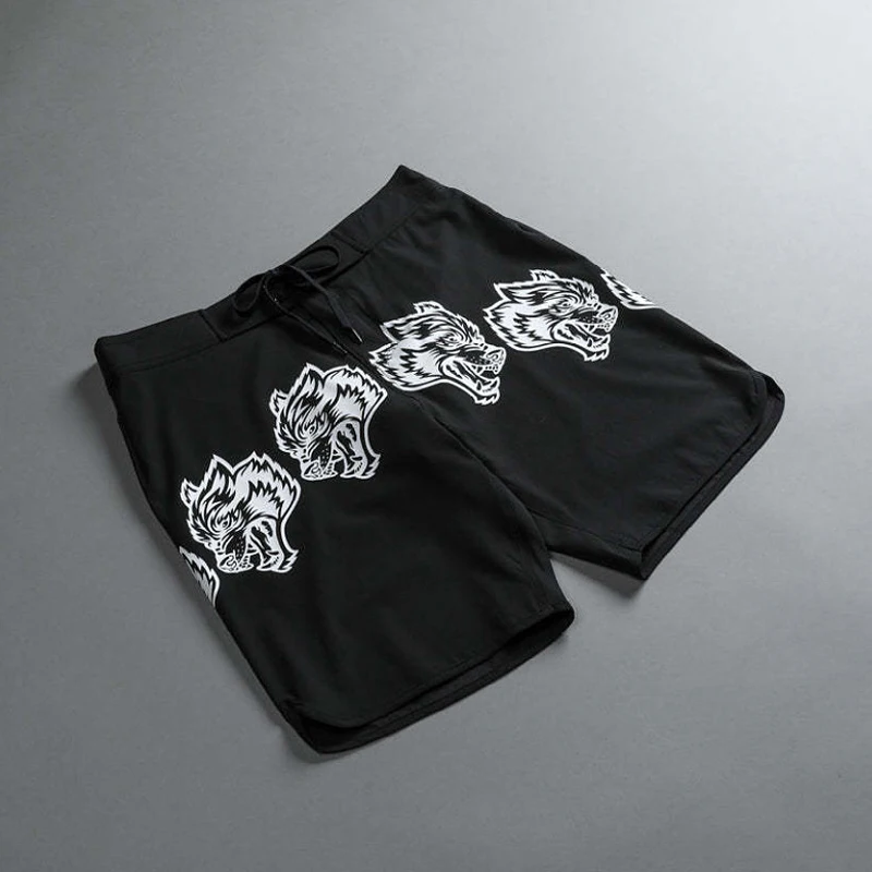 Fashion Wolf head men's shorts Beach slacks Quick drying printed quarter pants Street workout men's tracksuit pants