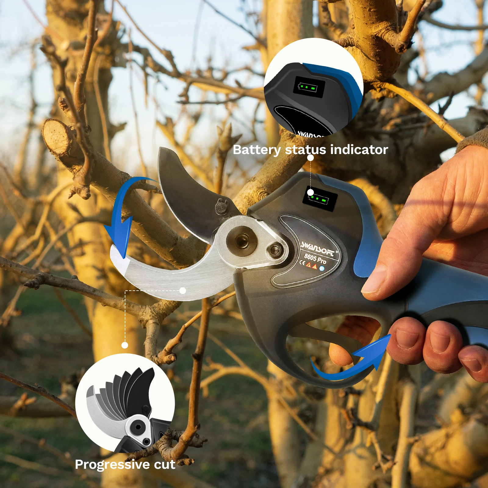

8605PRO 40mm cordless progressive battery powered scissors pruning professional electric pruner vineyard electric pruning shears
