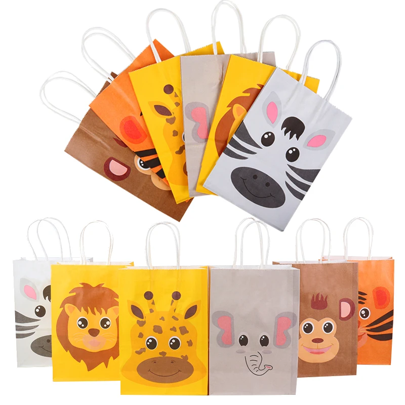 6Pcs Animal Zoo Jungle Safari Gelukkige Verjaardag Party Papier Gift