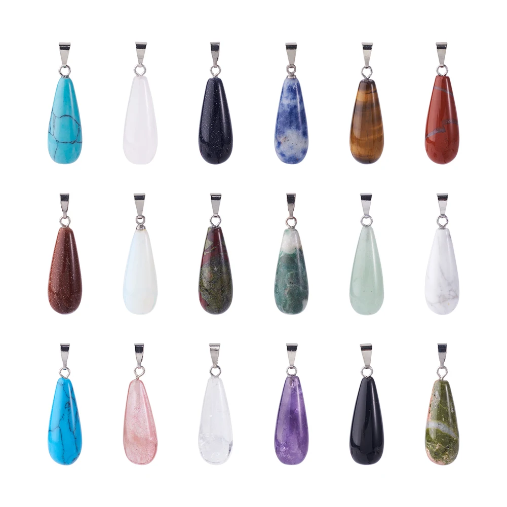 Wholesale 19Pcs Natural Opalites Tiger Eye Howlites Amethysts Stone Charms Water Drops Pendants For Necklace Jewelry Making