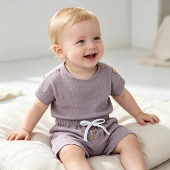 Abbigliamento per neonati da 0 a 18 mesi, completi casual con maglietta a maniche corte e pantaloncini, 2 pezzi, estivi, per neonati e bambini piccoli.