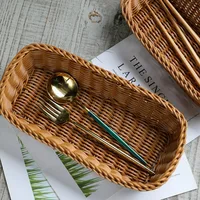 Kitchen Supplies Plastic Imitation Rattan Storage Basket Rectangle Durable Faux Wicker Tray Universal Bread Food Plate Home 2
