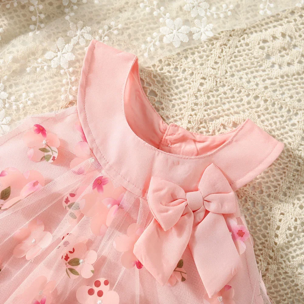 Baby Mädchen Kleider Sommer Voll Gedruckt Blume Mesh Prinzessin Kleider Mädchen Schleife Hochzeit Blumenmädchen Kostüme – Detail 7