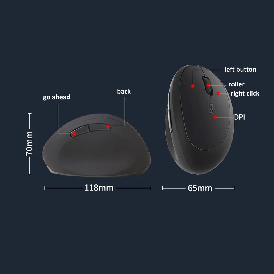 Hkza-mouse Vertical sem Fio Ergonômico Usb 1600dpi Escritório Rosa 6d Mini Silencioso para Computador Laptop pc 24g - Imagem 2