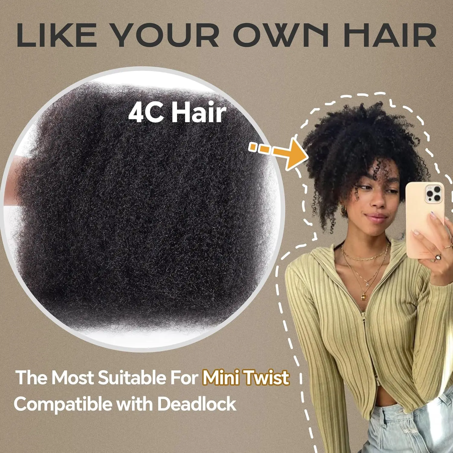 Afro Kinkys Bulk Synthetic Hair for Dreadlocks Extensions and Locs Repair 1 Pack 50 Gram Afro Kinky Curly Hair Bulk for Twist 4