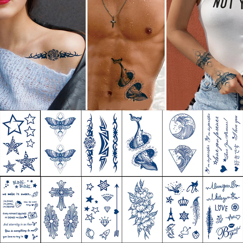 Juice Lasting Ink Tattoos Body Art Waterproof Temporary Tattoo Sticker Lines Tattoo Arm Fake Whale Tiger Flower Tattoo Women Men nautical ship shower curtain sea sunset bathroom curtain dream whale polyester waterproof fabric shower curtain for bathroom