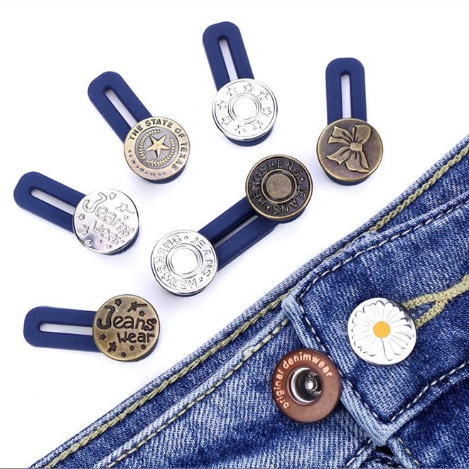 10pcs Magic Jeans Buttons Metal Silicone Pants Waist Extender Nail-free  Free Sewing Detachable Adjustable Button Clothing Buckle