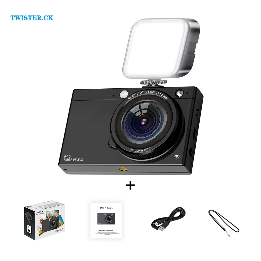 Digital Camera WiFi 4K Vlogging Camera With Fill Light 2.8" IPS Screen 28X Digital Zoom 3600mAh Rechargeable Battery