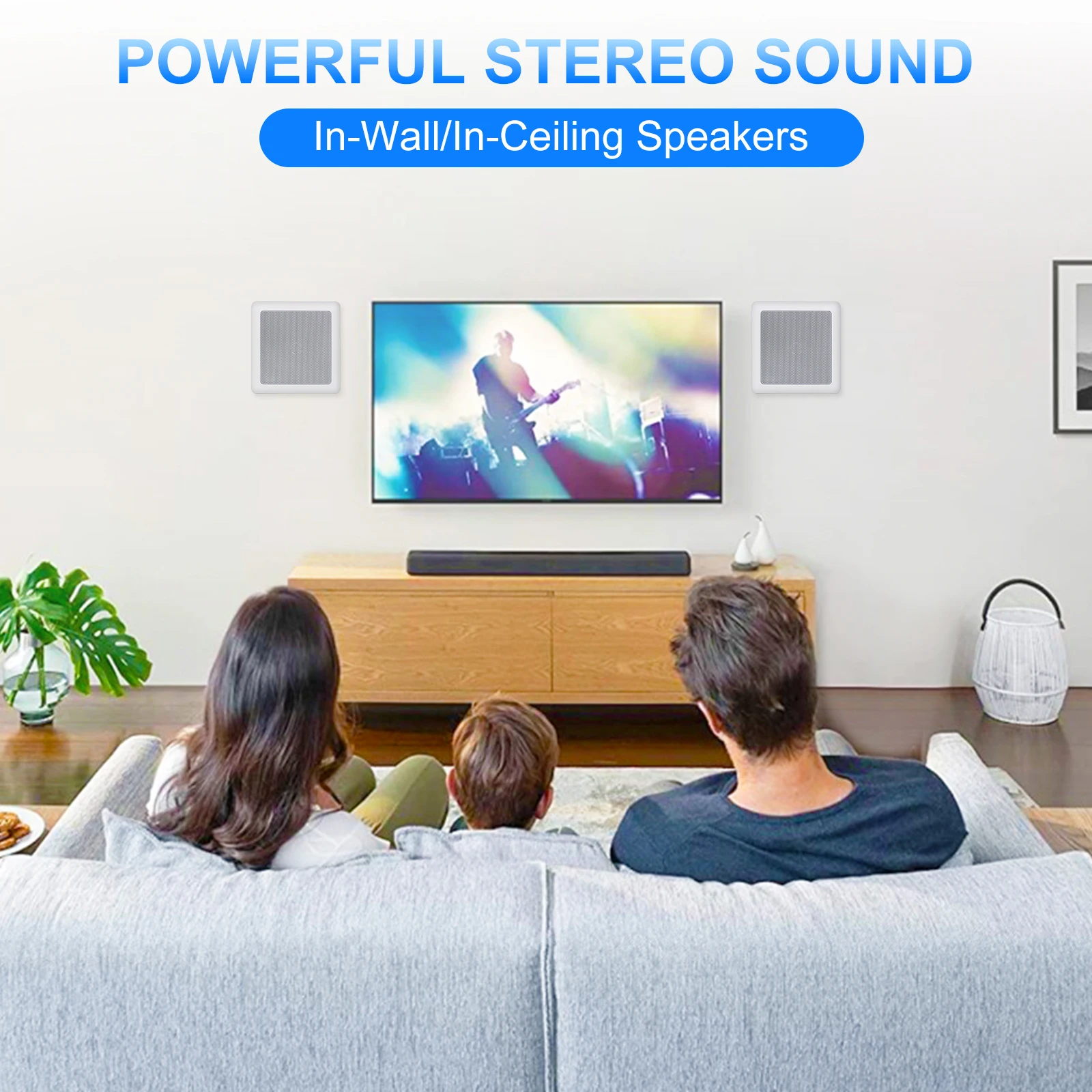 Herdio 5.25인치 160W 사각 천장 스피커 블루투스 5.0 오디오 앰프 플러시 마운트 2웨이 인월 스피커 가정용 주방용