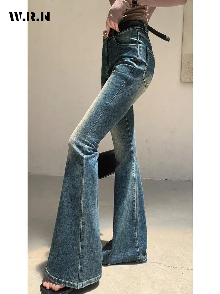 

Women's Harajuku Wide Leg High Waist Flared Jeans Vintage Y2K Pants 2024 Spring Female Slim Fit Punk Style Denim Trouser