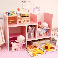 Ins Kawaii Desktop Bookshelf Simple Shelf Combination Cabinet Multifunctional Student Simple Dormitory Storage Rack Pink