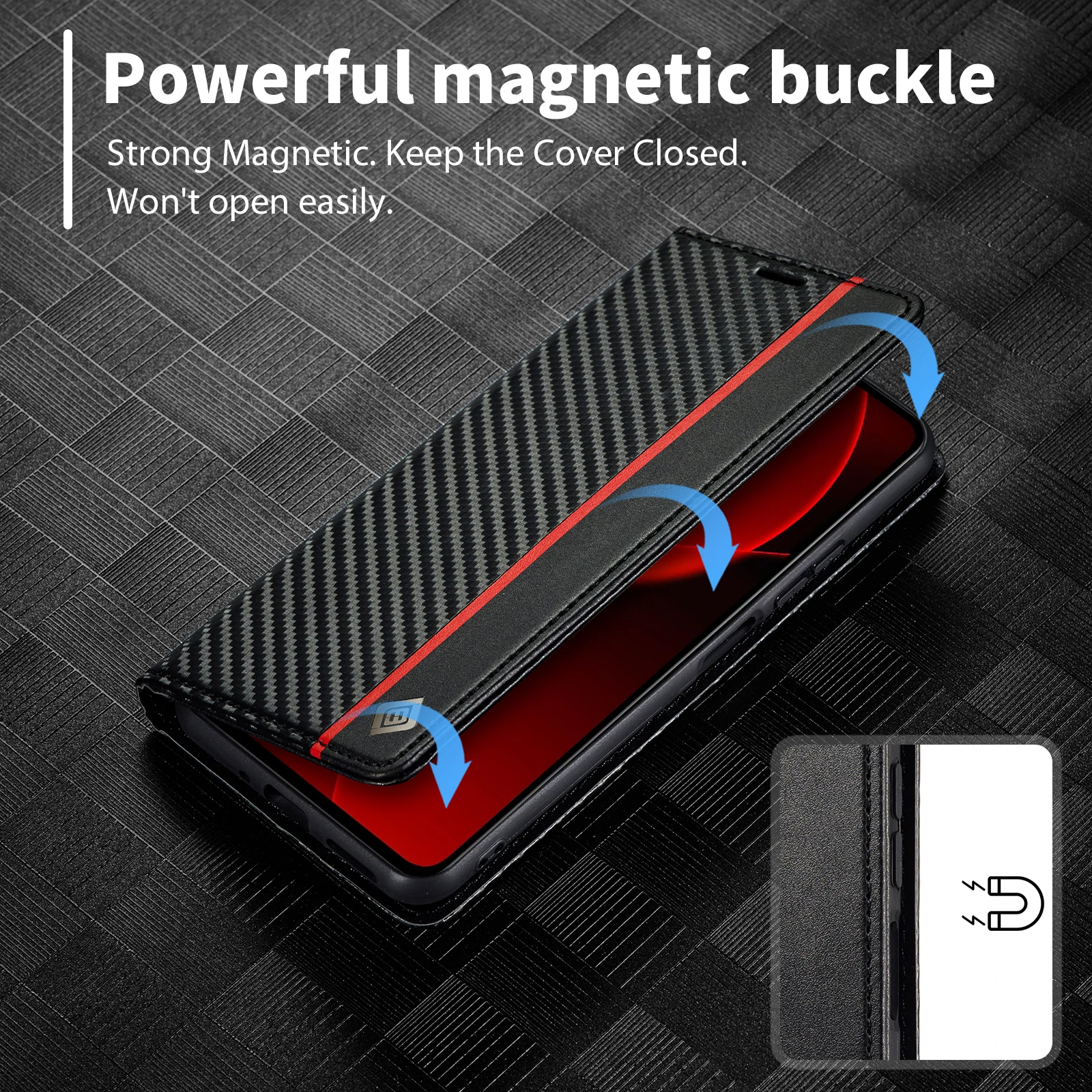 Luxurious Carbon Fiber Leather Flip Wallet Case with Card Slot