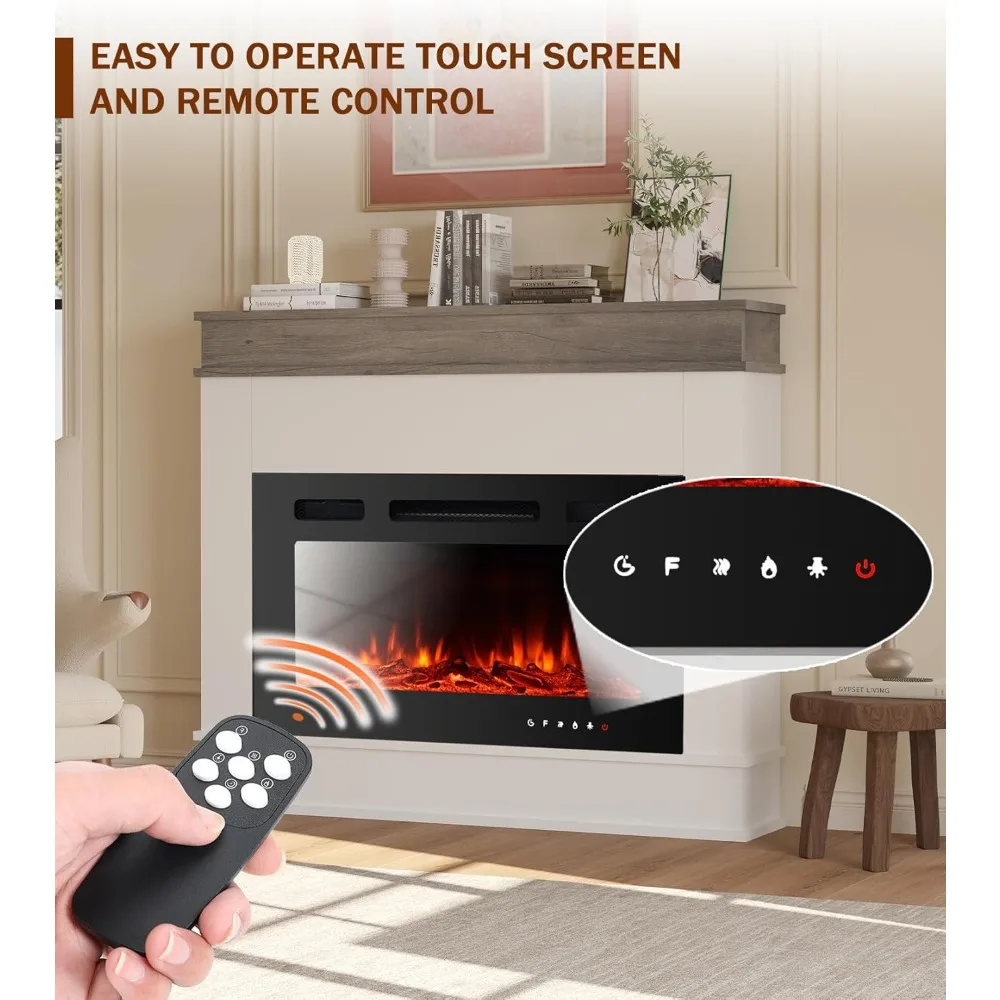 Electric Fireplace Inserts Freestanding Heater for The Living Room Floating Fireplace with 12 LED Colors with Logset and Stones 2