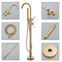 Senlesen Free Standing Bathtub Faucet Floor Mounted Double Handle Brass Hot Cold Water Mixer Tap Shower Faucet With Handshower 2