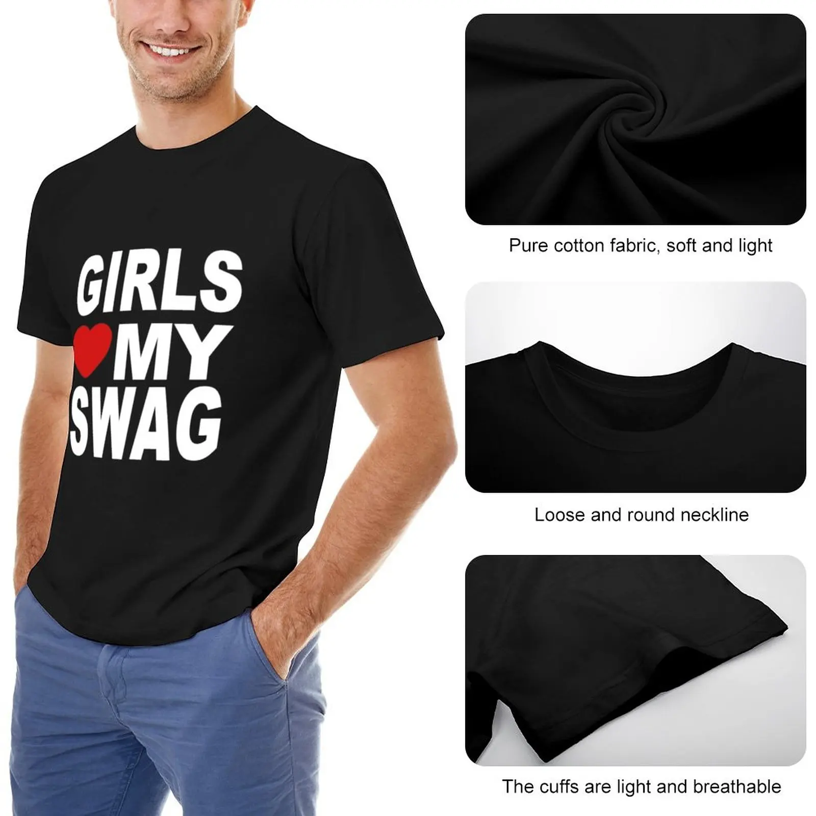 GIRLS LOVE MY SWAG Engraçado Vintage Algodão Verão Novidade Streetwear dos  homens T-Shirt Mulheres Streetwear Casual Tamanho UE Top Tee - AliExpress