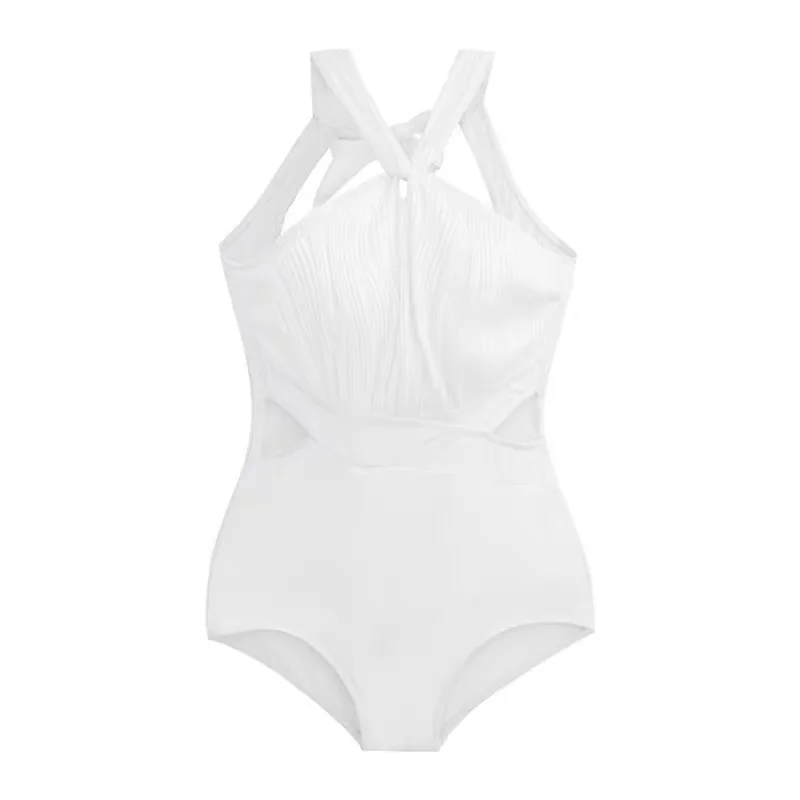 White One-Piece  Swimsuit Slimming Cover-Up Sexy Hot Spring Vacation High-End Feeling Women's Swimming Costume - 5