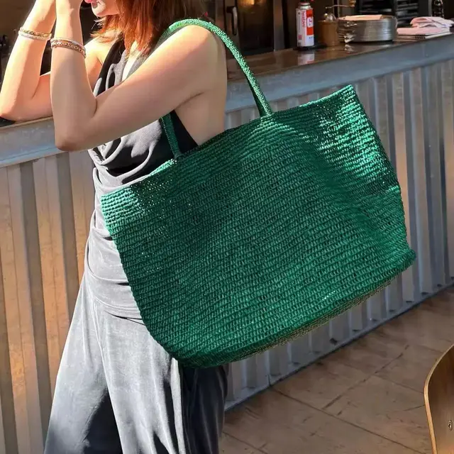 Grand sac fourre-tout en rotin tressé à la main 2026 pour femme, sac de plage en paille naturelle, sac à main de luxe, sac à bandoulière, sac d'été 1