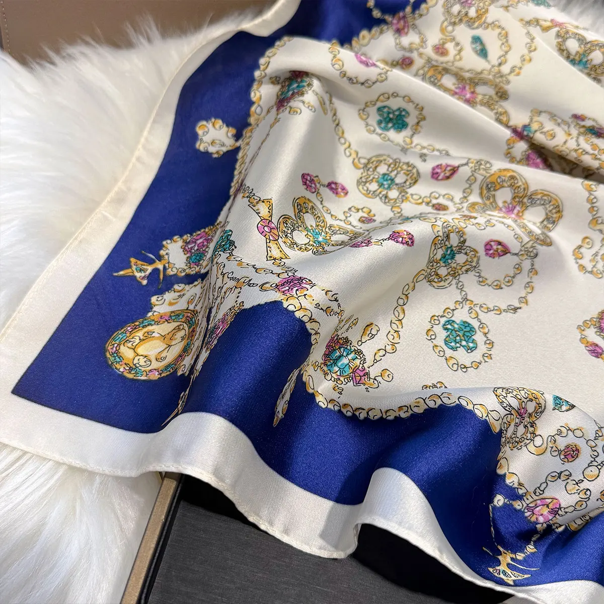 Luxury Butterfly Print 70*70cm Square Scarf Women Soft Satin Hairband Neckerchief Tie Female Headband Foulard Bag Ribbon Gift