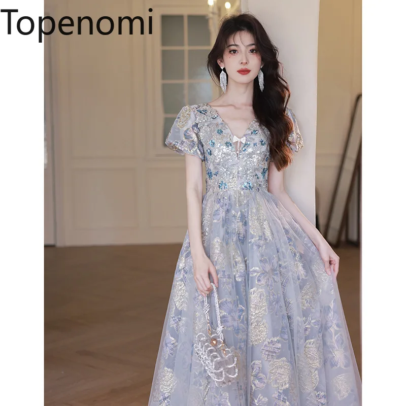 

Topenomi Sweet Sequins Embroidery Quinceanera Dresses Women 2024 Luxury Puff Sleeve Waist A-line Prom Gown Fashion Party Dress