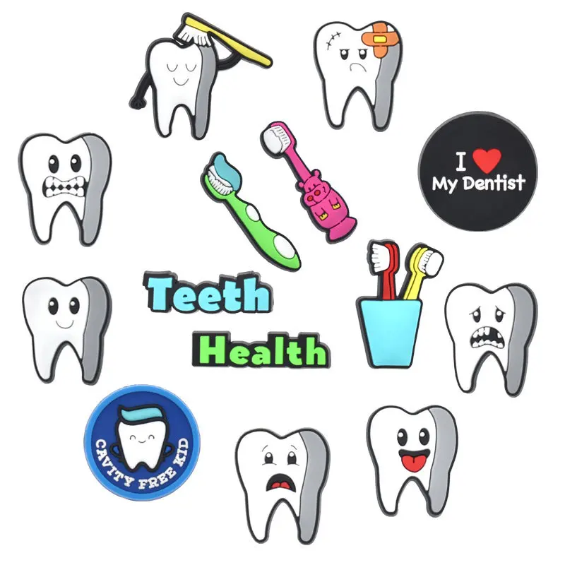 신상 건강한 치아 신발 참, 크록스 참 액세서리 핀 장식, 어린이 여성 소녀 파티 선물, 인기 판매, 1 개 