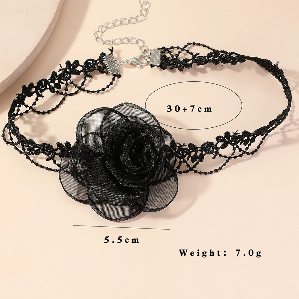 Choker In Velluto Vintage Con Fiore – Collana Girocollo Corta Regolabile – Accessorio Punk Chic Per Donne – Regalo Per Fidanzata O Amica