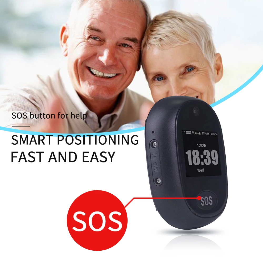 노인 방수 SOS 추적기 장치 터치 스크린 HD 카메라 통화 건강 관리 로케이터를위한 4G 스마트 GPS 추적 펜던트