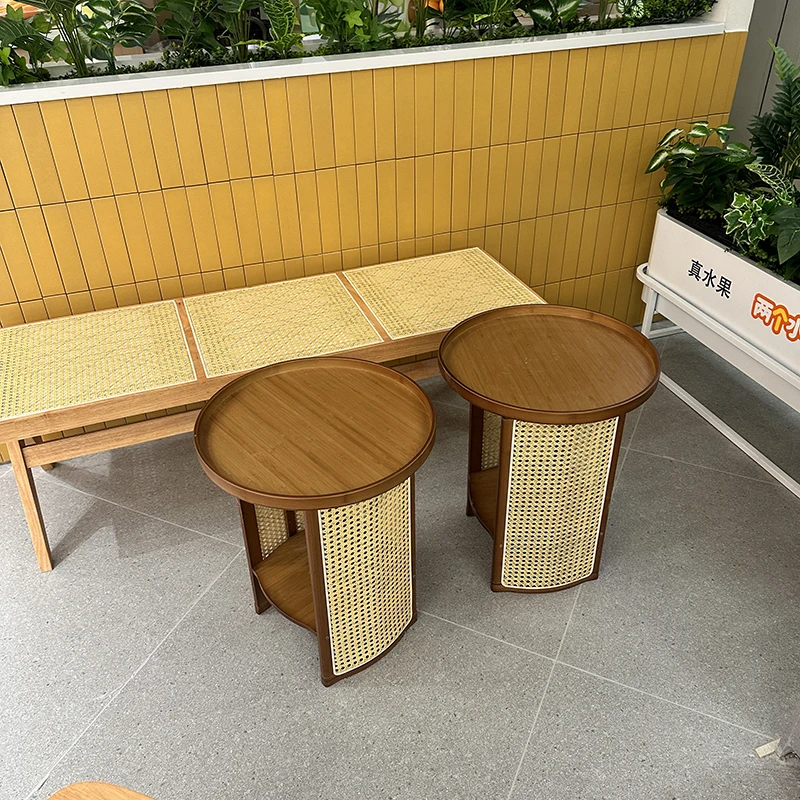 Nordic Coffee Table Rattan Home Furniture Living Room Sofa Side Storage Tea Table Balcony Circular Small Edge Tables Customized