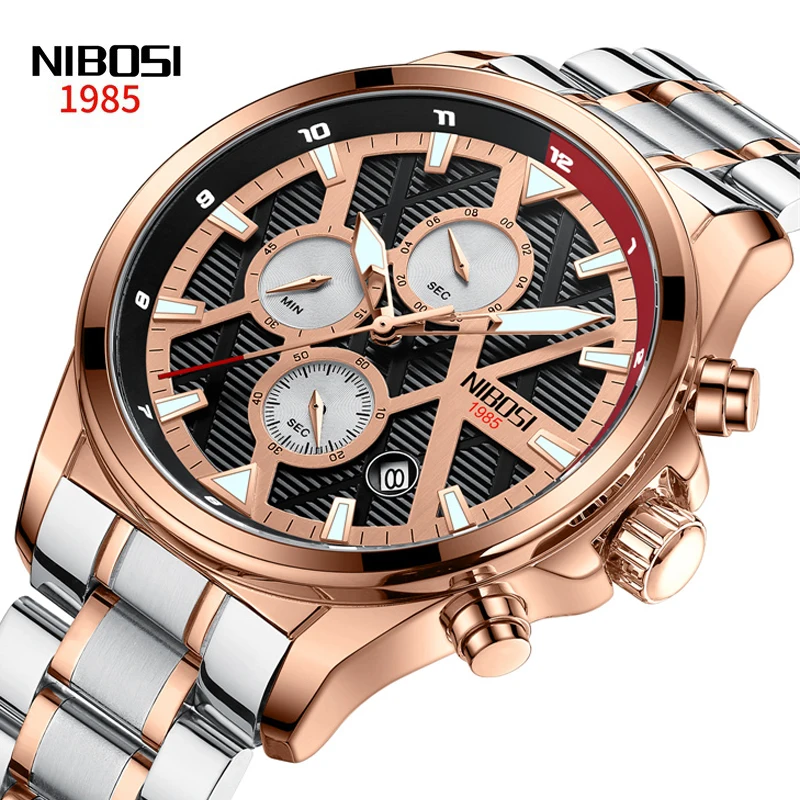 

Часы наручные NIBOSI Мужские кварцевые с хронографом, брендовые Роскошные спортивные в стиле милитари, из нержавеющей стали