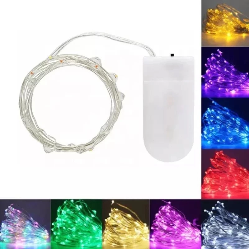 

Powered By CR2032 Battery 2M 20 leds Silver Wire Fairy Garland Lamp LED String Lights Christmas Wedding Home Party Decoration